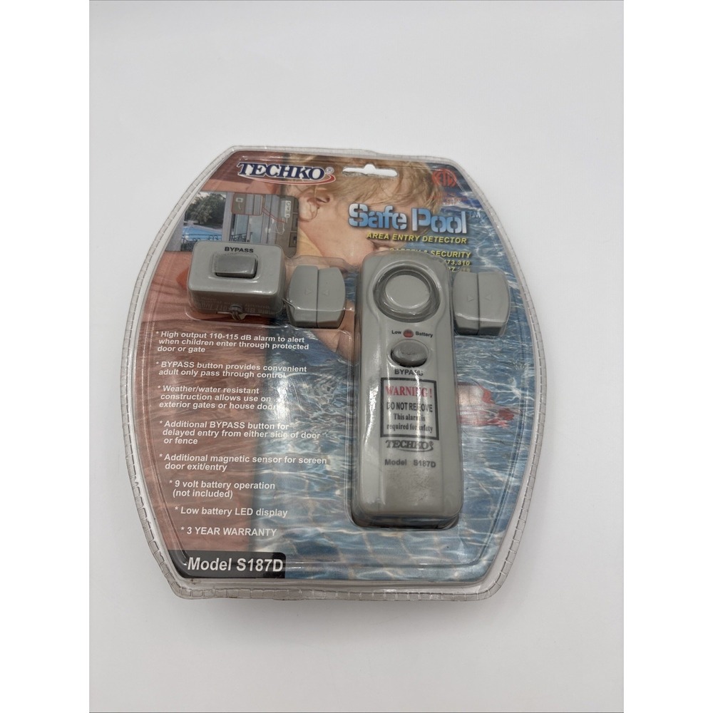 Techko S187D Safe Pool Alarm Magnetic Sensor Bypass Gray Weather Resistant NEW